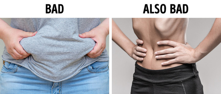 Cân nặng không lành mạnh cũng là một nguyên nhân có thể gây ra vấn đề với nồng độ hormone, từ đó dẫn đến rối loạn rụng trứng, chu kỳ kinh nguyệt không đều và làm tăng nguy cơ sảy thai. Ảnh: brightside.