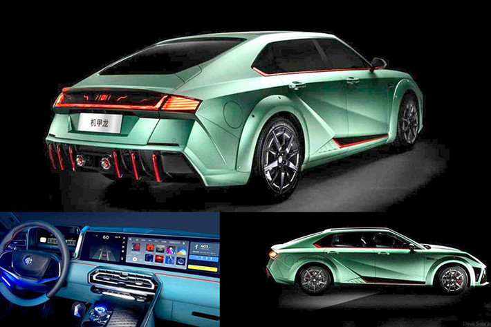 Bên trong cabin mẫu xe ôtô điện Saloon Mecha Dragon giới thiệu một hệ thống thông tin giải trí rất rộng, bao phủ khoảng 1/2 bảng điều khiển. Màn hình này được nối với bảng đồng hồ kỹ thuật số, cùng cửa gió điều hoà ở hai bên chiếm lấy phần không gian còn lại trên bảng điều khiển, các phím cảm ứng ở hai bên tapi cửa cho đến cửa sổ trời toàn cảnh.