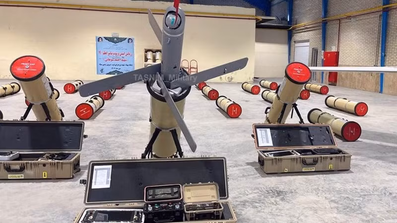 Bức ảnh độc quyền của Army Recognition về loại đạn bay lảng vảng Rezvan do Iran sản xuất, được chụp trong một triển lãm quốc phòng. (Nguồn ảnh: Army Recognition Group)