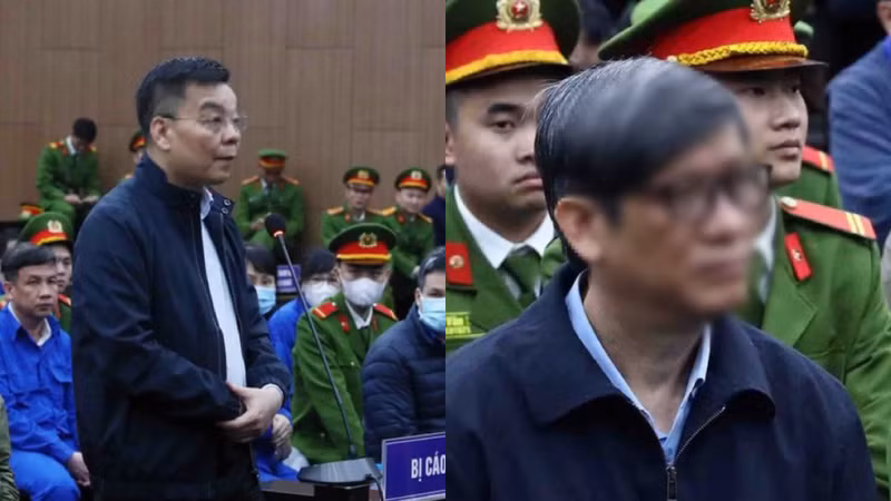 Hình ảnh 2 cựu Bộ trưởng Nguyễn Thanh Long và Chu Ngọc Anh trước tòa 