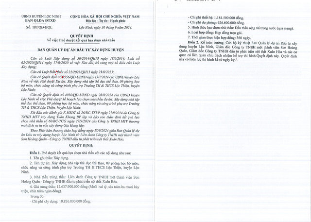 Một phần Quyết định số 187/QĐ-BQL ngày 30/9/2024. Nguồn MSC. quyet-dinh-so-187.jpg