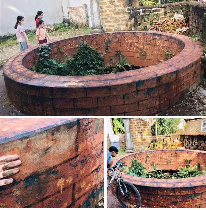 Chiếc giếng cổ đình Mông Phụ, làng cổ Đường Lâm sau khi bị đoàn làm phim hài Tết tô vẽ. Hình ảnh của Ban quản lý Làng cổ Đường Lâm.