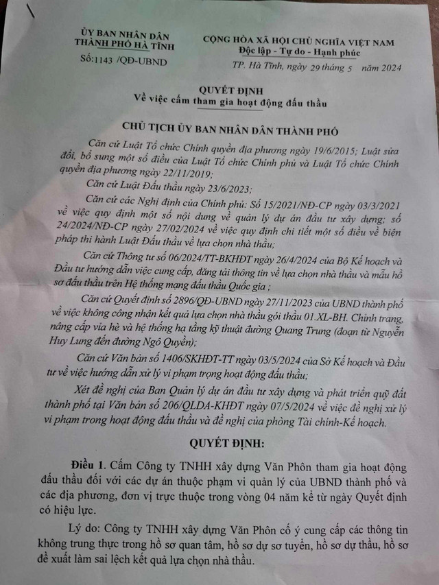 Vi sao Cong ty Xay dung Van Phon bi cam thau 4 nam?