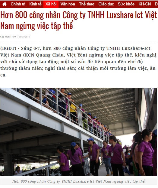 Báo Bắc Giang đã từng lên tiếng về tiêu chuẩn và chế độ làm việc của công nhân viên tại công ty Luxshare - ICT Việt Nam