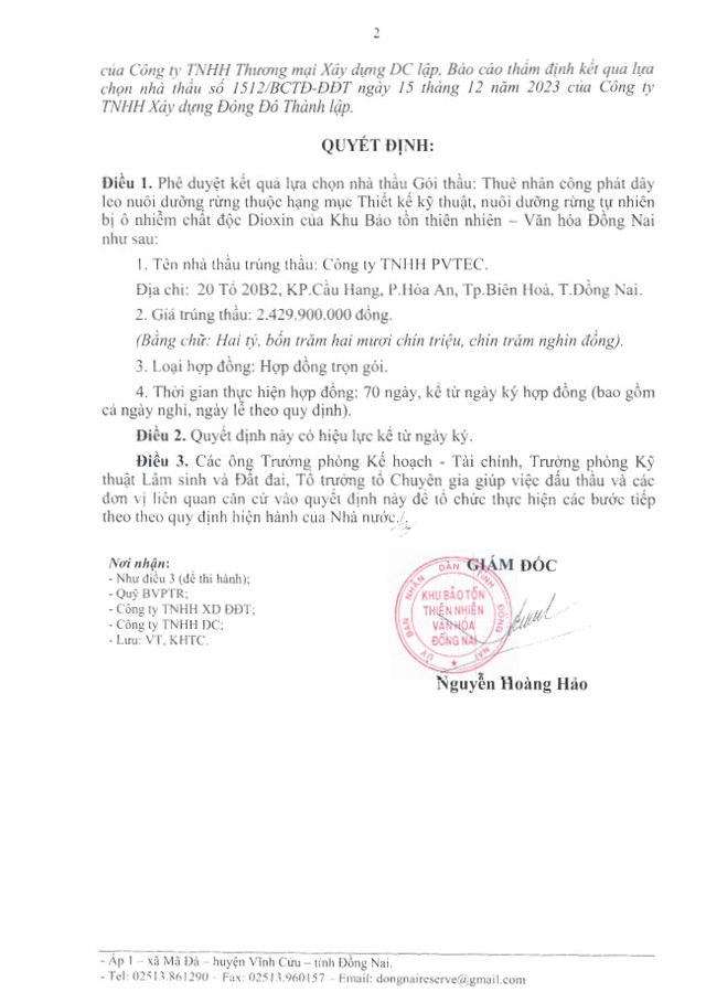 Trong 1 ngày, PVTEC trúng 2 gói thầu tại Khu bảo tồn Đồng Nai - Hình 2 Trong 1 ngay, PVTEC trung 2 goi thau tai Khu bao ton Dong Nai-Hinh-2