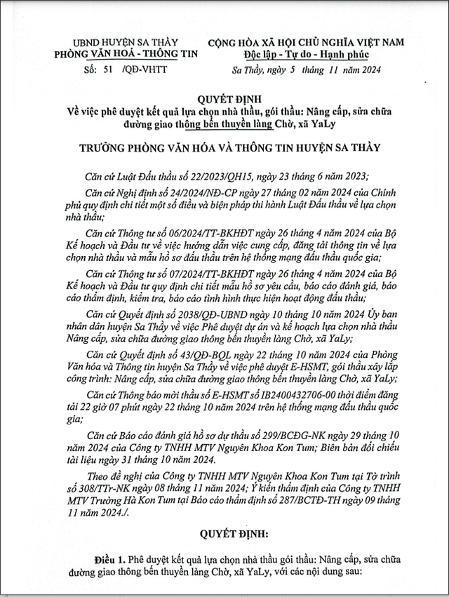 Kon Tum: 1 ngay Cong ty Truong Phat Kon Tum trung 3 goi thau xay lap