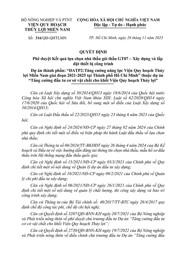 Biet gi ve Binh Minh-Thien Dang trung goi thau cua Vien Thuy loi mien Nam?