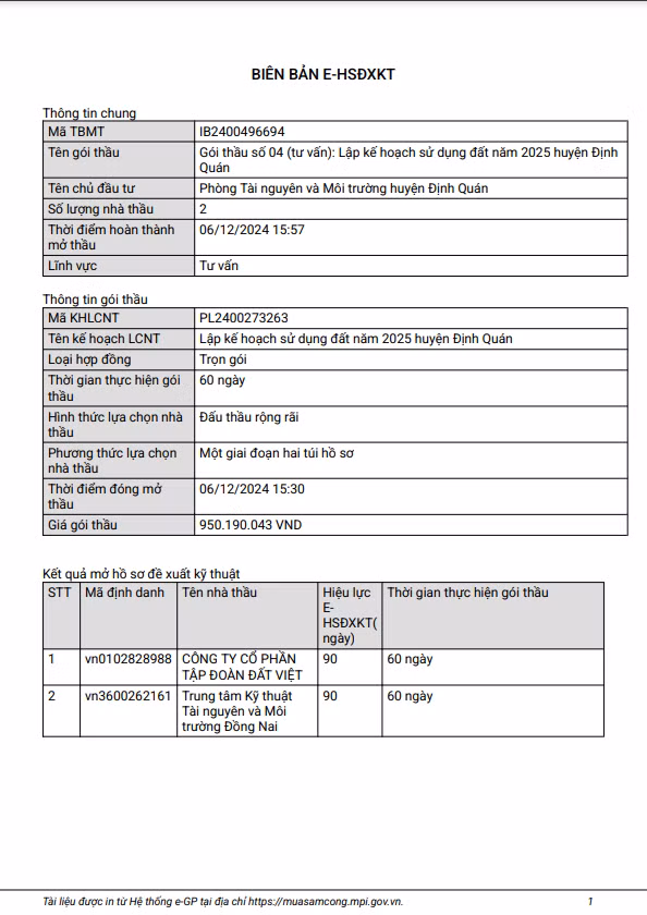 Đồng Nai: 2 nhà thầu cạnh tranh gói lập kế hoạch sử dụng đất 2025 huyện Định Quán Dong Nai: 2 nha thau canh tranh goi lap ke hoach su dung dat 2025 huyen Dinh Quan