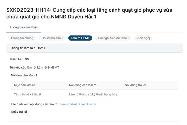 Gói thầu hơn 14 tỷ đồng của Nhiệt điện Duyên Hải sẽ về tay ai? Goi thau hon 14 ty dong cua Nhiet dien Duyen Hai se ve tay ai?