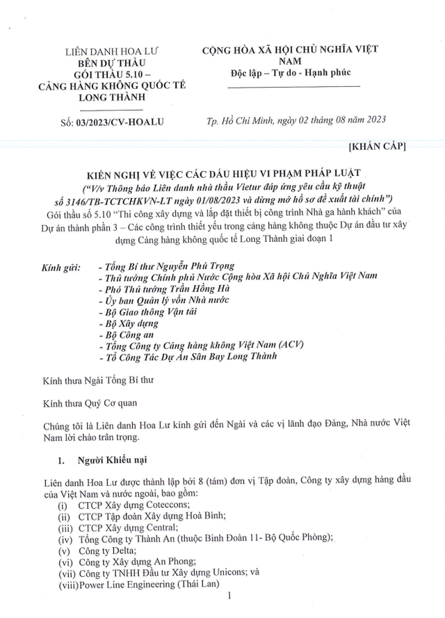 Truot thau 35.000 ty San bay Long Thanh, Lien danh Hoa Lu gui kien nghi khan cap-Hinh-2