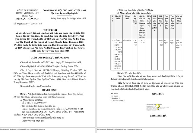 Kỹ thuật Hoàng Quân một ngày trúng 3 gói thầu tại Điện lực Trảng Bom? Ky thuat Hoang Quan mot ngay trung 3 goi thau tai Dien luc Trang Bom?