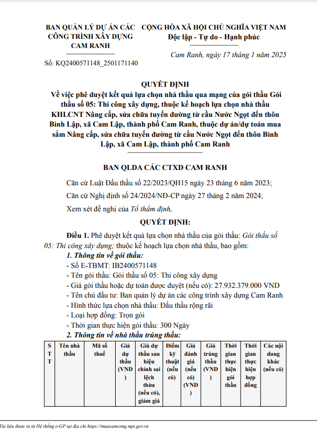 Cty T.A.L va nhung goi thau tien ty tai Ban Cam Ranh