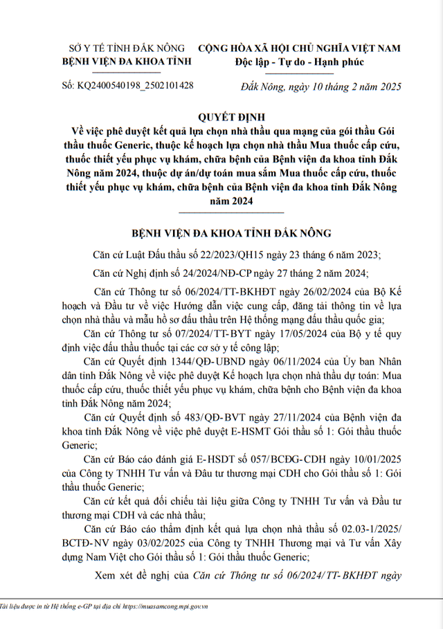 Ai trúng gói thầu thuốc Generic tại BV ĐK Đắk Nông? Ai trung goi thau thuoc Generic tai BV DK Dak Nong?