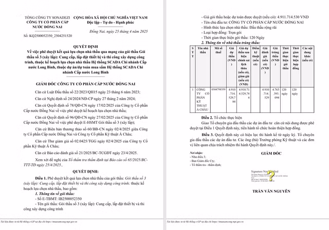 Cty Ky thuat A Chau va nhung goi thau tai cap nuoc Dong Nai