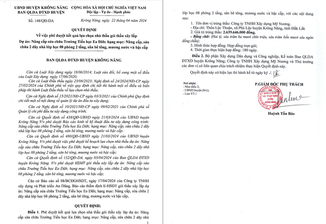 Dak Lak: Goi thau sua chua truong Ea Dah da ve tay nha thau My Nuong