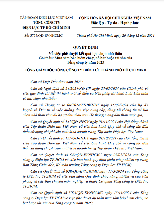 PVI trúng gói thầu 5,86 tỷ bảo hiểm tài sản năm 2025 của Điện lực TPHCM PVI trung goi thau 5,86 ty bao hiem tai san nam 2025 cua Dien luc TPHCM