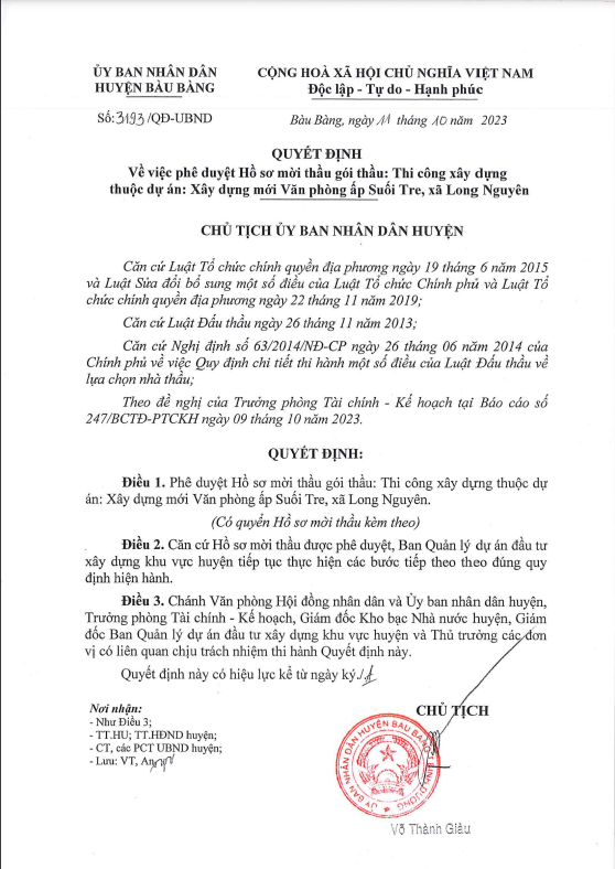 Ban QLDA huyện Bàu Bàng: Chuẩn bị mở thầu gói thi công xây dựng hơn 5 tỷ đồng Ban QLDA huyen Bau Bang: Chuan bi mo thau goi thi cong xay dung hon 5 ty dong
