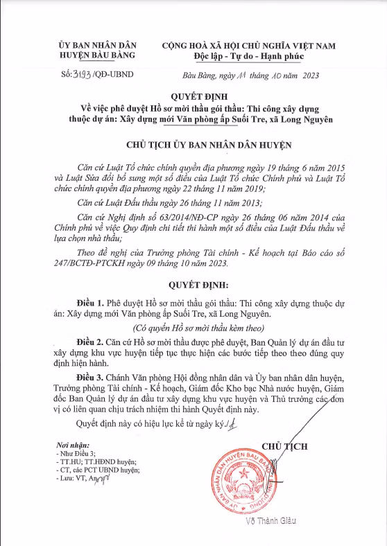 Ban QLDA huyen Bau Bang: Chuan bi mo thau goi thi cong xay dung hon 5 ty dong