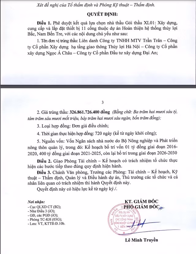 Ben Tre: Lien danh 4 nha thau trung goi XL01 tri gia hon 300 ty dong