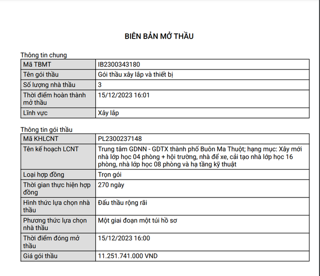 Dak Lak: DN nao se thuc hien goi thau xay lap hon 11 ty?