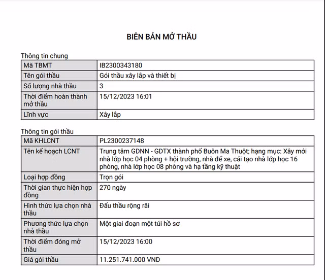 Dak Lak: DN nao se thuc hien goi thau xay lap hon 11 ty?