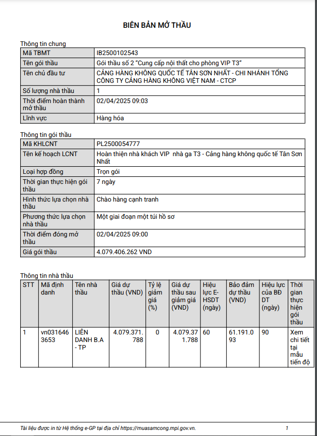 Chỉ 1 nhà thầu dự gói cung cấp nội thất VIP T3 của CHK Quốc tế Tân Sơn Nhất Chi 1 nha thau du goi cung cap noi that VIP T3 cua CHK Quoc te Tan Son Nhat