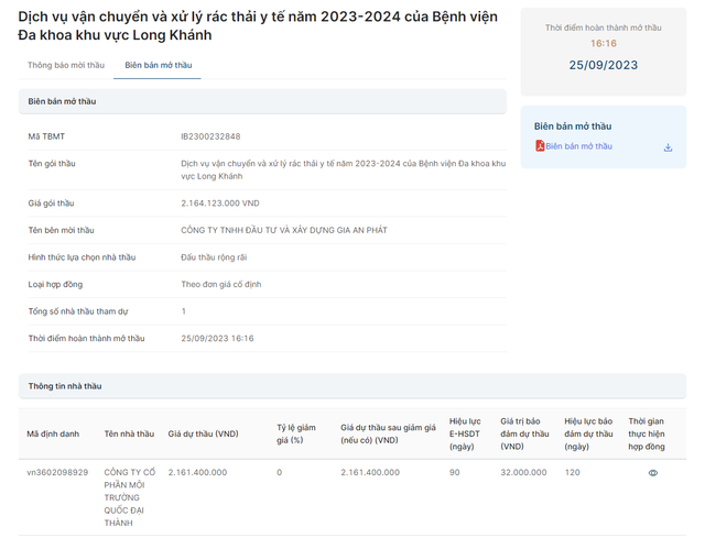 Dong Nai: Quoc Dai Thanh co trung goi thau van chuyen rac thai y te tai Long Khanh?