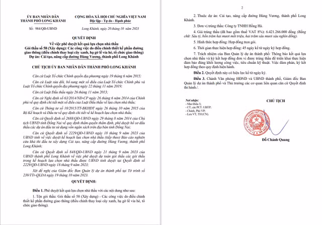 Cong ty Hong Ha lai trung Goi thau so 58 - DA Cai tao duong Hung Vuong