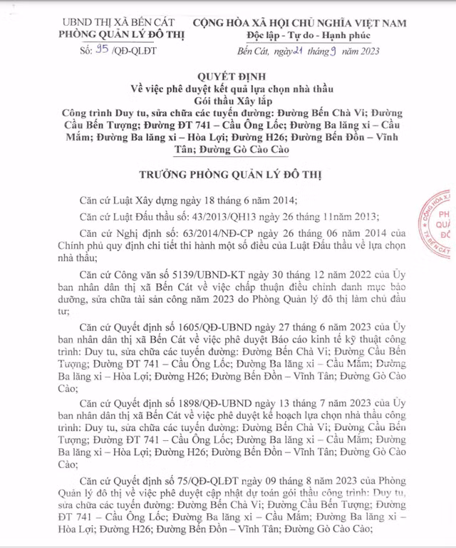 Thai Binh Duong cung mot ngay trung 2 goi thau xay lap tai Thi xa Ben Cat