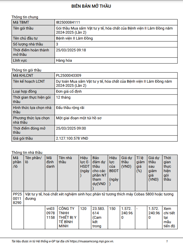 BV II Lam Dong: Goi thau VTYT hon 3 ty ve tay ai?