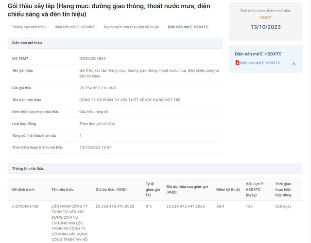 Binh Duong: Lien danh Loc Thinh - Tay Ho “chac tay” goi thau xay lap hon 25 ty?