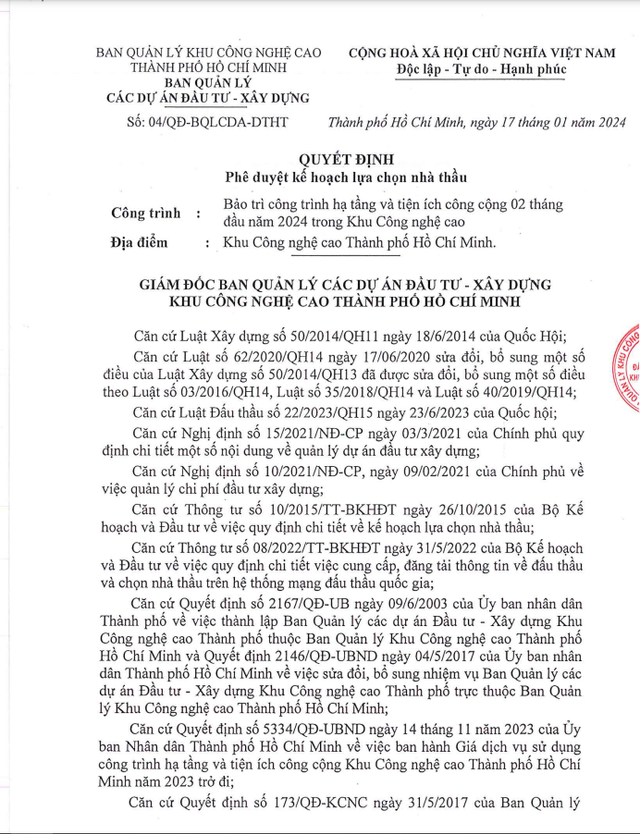 Cty Hoa canh vuon xinh co trung goi thau tai Khu cong nghe cao?