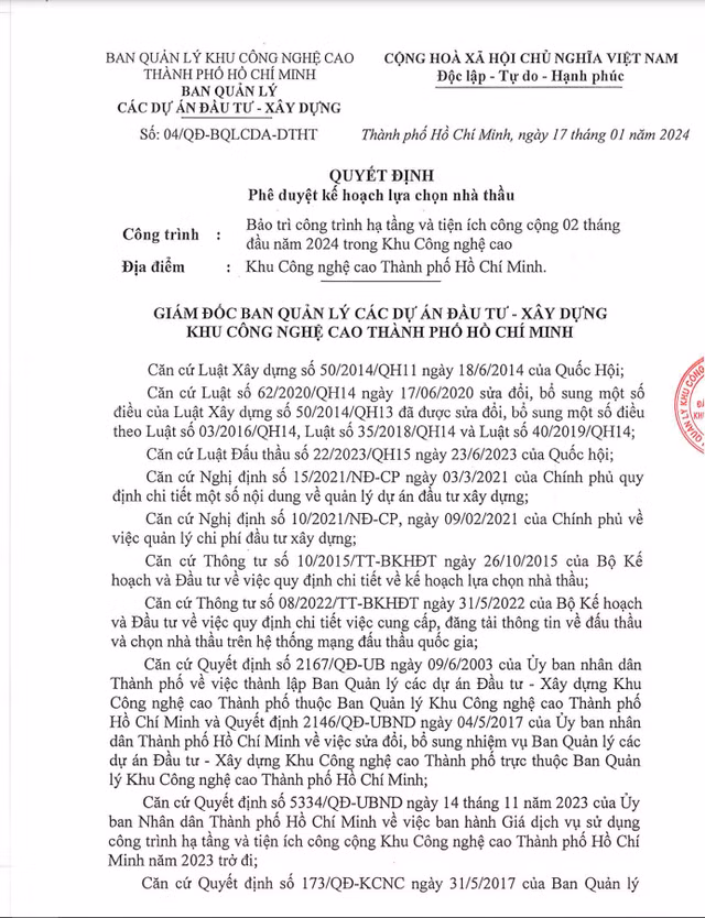 Cty Hoa canh vuon xinh co trung goi thau tai Khu cong nghe cao?