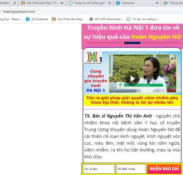 Sản phẩm Hoàn Nguyên Nữ vi phạm quảng cáo, lừa người tiêu dùng - Hình 2 San pham Hoan Nguyen Nu vi pham quang cao, lua nguoi tieu dung-Hinh-2