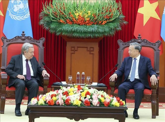 Tổng Bí thư Tô Lâm tiếp Tổng Thư ký Liên Hợp Quốc António Guterres. Ảnh: Thống Nhất/TTXVN Tổng Bí thư Tô Lâm tiếp Tổng Thư ký Liên Hợp Quốc António Guterres. Ảnh: Thống Nhất/TTXVN