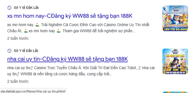 Đường dẫn ẩn hiển thị trang web đánh bạc được gắn vào tên miền của... Sở Y tế Đắk Lắk. screenshot-2025-10-23-145726.png
