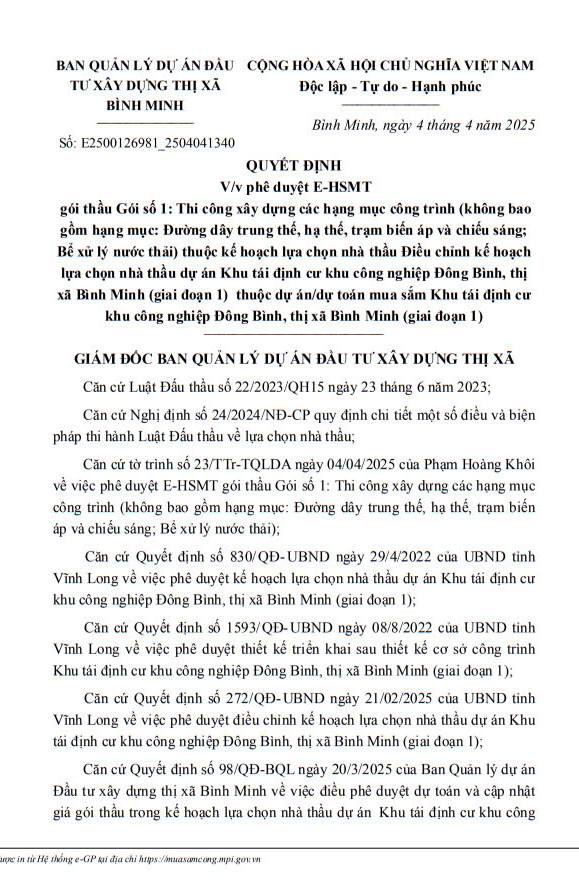 Vinh Long: Khu tai dinh cu KCN Dong Binh tim don vi thi cong