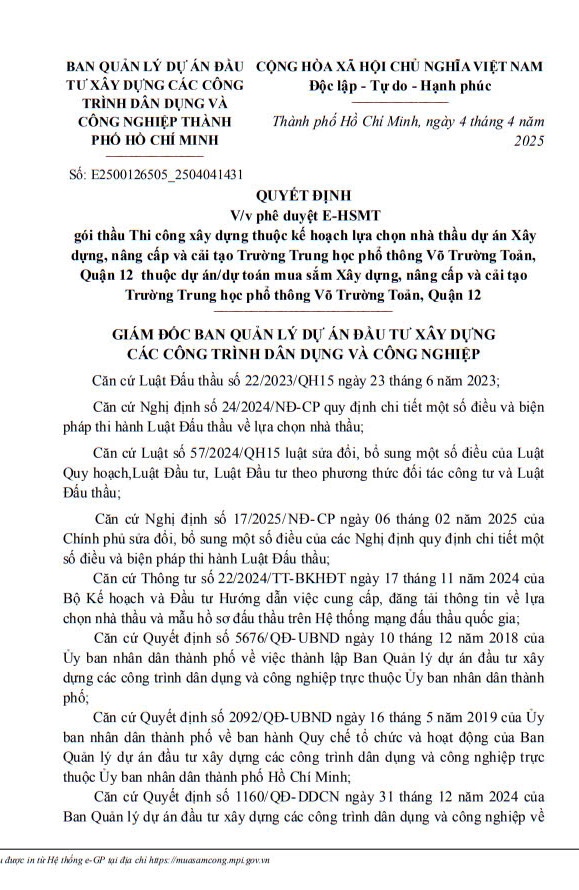 TPHCM: Tim nha thau goi xay lap 132 ty Truong THPT Vo Truong Toan