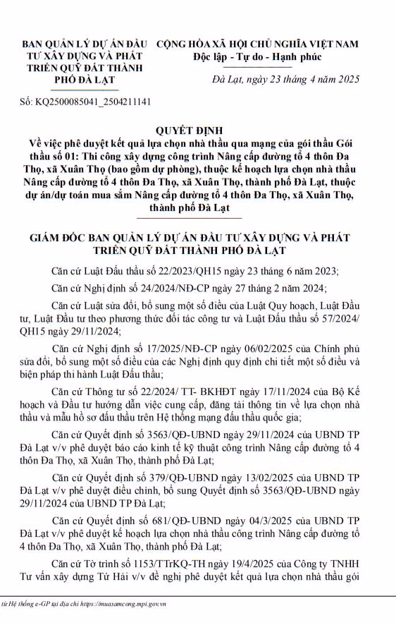 Lam Dong: Nho dau Cty Thanh Tam An thang goi thau 3,34 ty lam duong tai Tho Xuan?