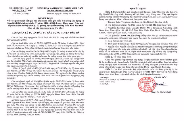 Goi thau Truong mau giao Dak Longve tay Cong ty Binh Nam Kon Tum