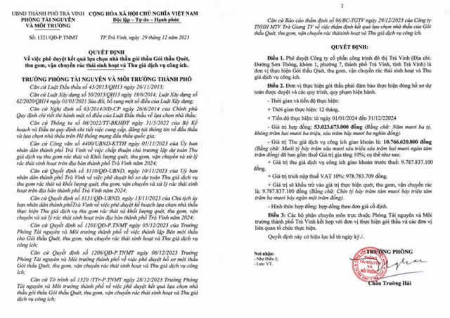 DN Tra Vinh “khong doi thu” tai cac goi thau thu gom rac thai