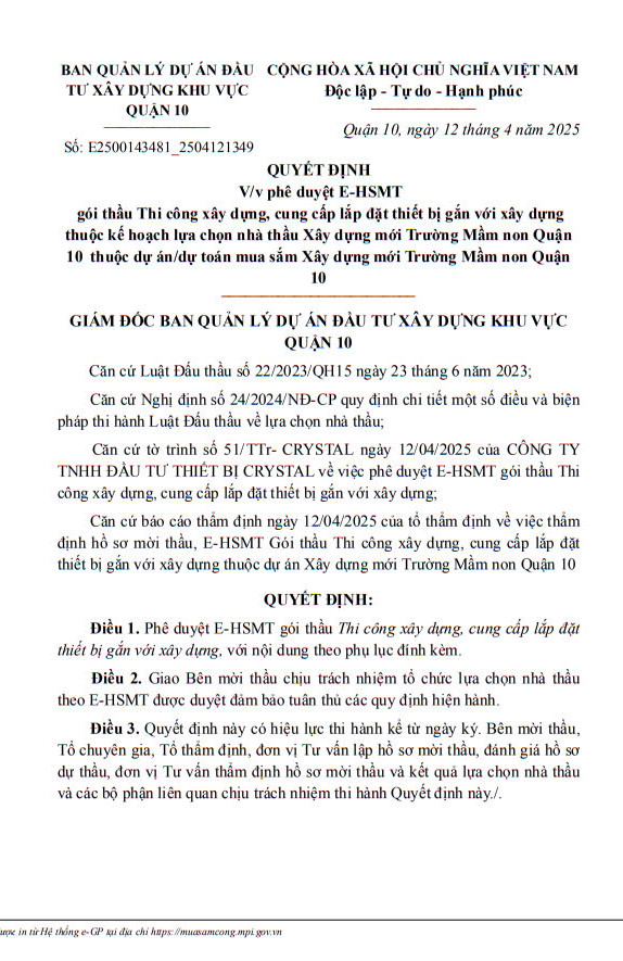 TP HCM: Tim don vi thi cong Truong Mam non Quan 10