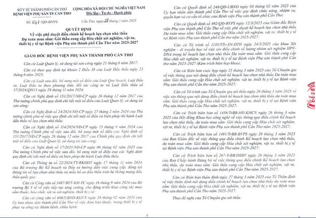 BV Phu San TP Can Tho chi 311 ty mua hoa chat, vat tu