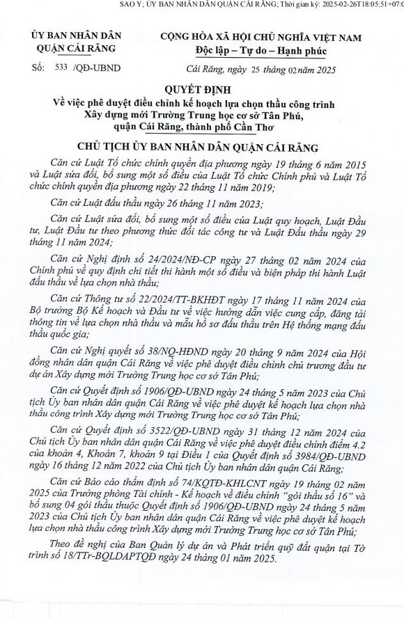 Can Tho: Dau tu 63 ty xay Truong THCS Tan Phu quan Cai Rang