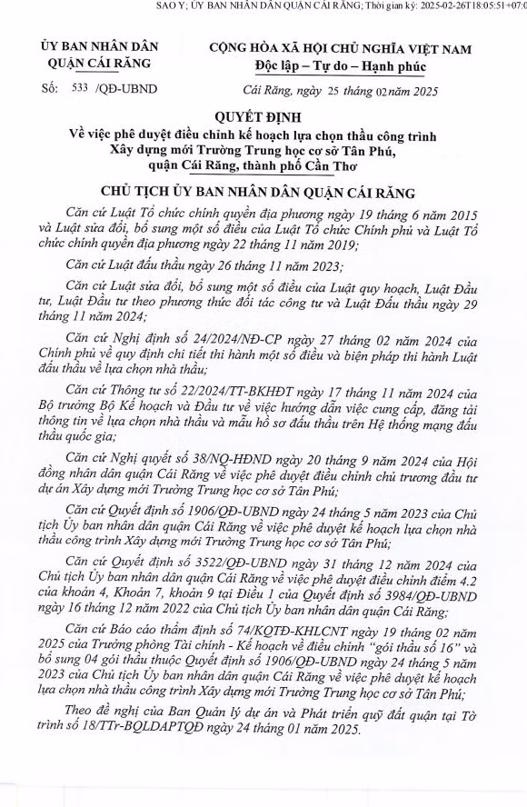 Can Tho: Dau tu 63 ty xay Truong THCS Tan Phu quan Cai Rang