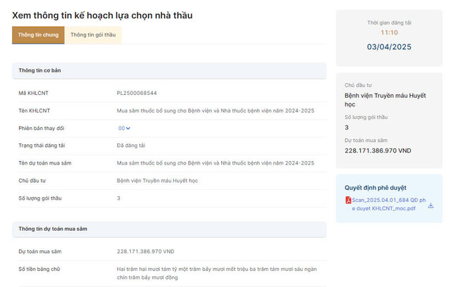 BV Truyền máu Huyết học mời thầu gói thuốc biệt dược gốc 228 tỷ BV Truyen mau Huyet hoc moi thau goi thuoc biet duoc goc 228 ty