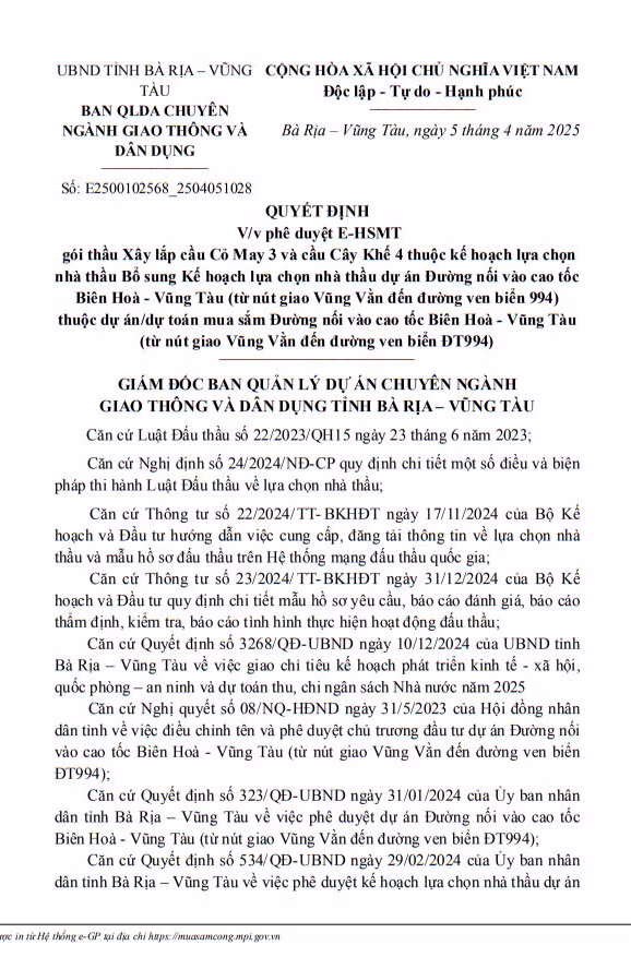Ba Ria - Vung Tau: Moi thau goi xay lap cau Co May 3 va cau Cay Khe