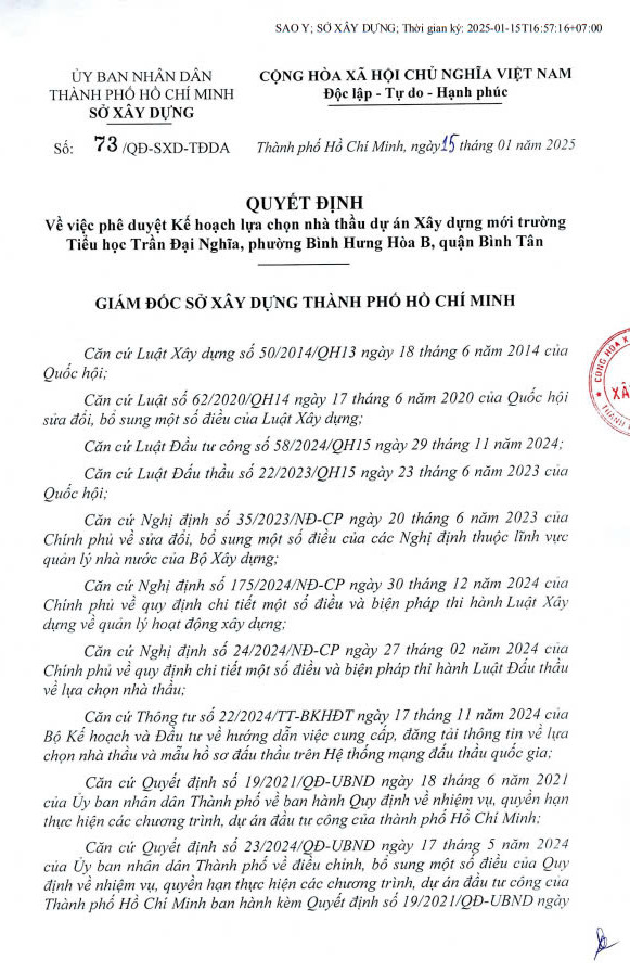 Quan Binh Tan dang tim nha thau xay dung truong TH An Lac 3 va Tran Dai Nghia