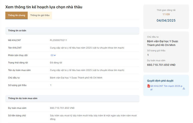 BV Dai hoc Y Duoc TP HCM mua vat tu y te 660 ty