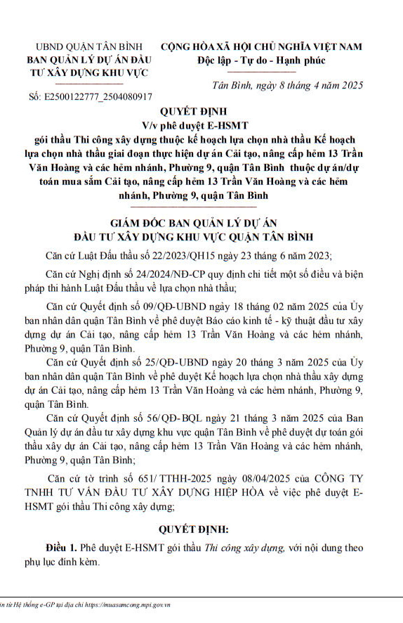 Quận Tân Bình: Tìm đơn vị thi công 5 dự án nâng cấp đường Quan Tan Binh: Tim don vi thi cong 5 du an nang cap duong